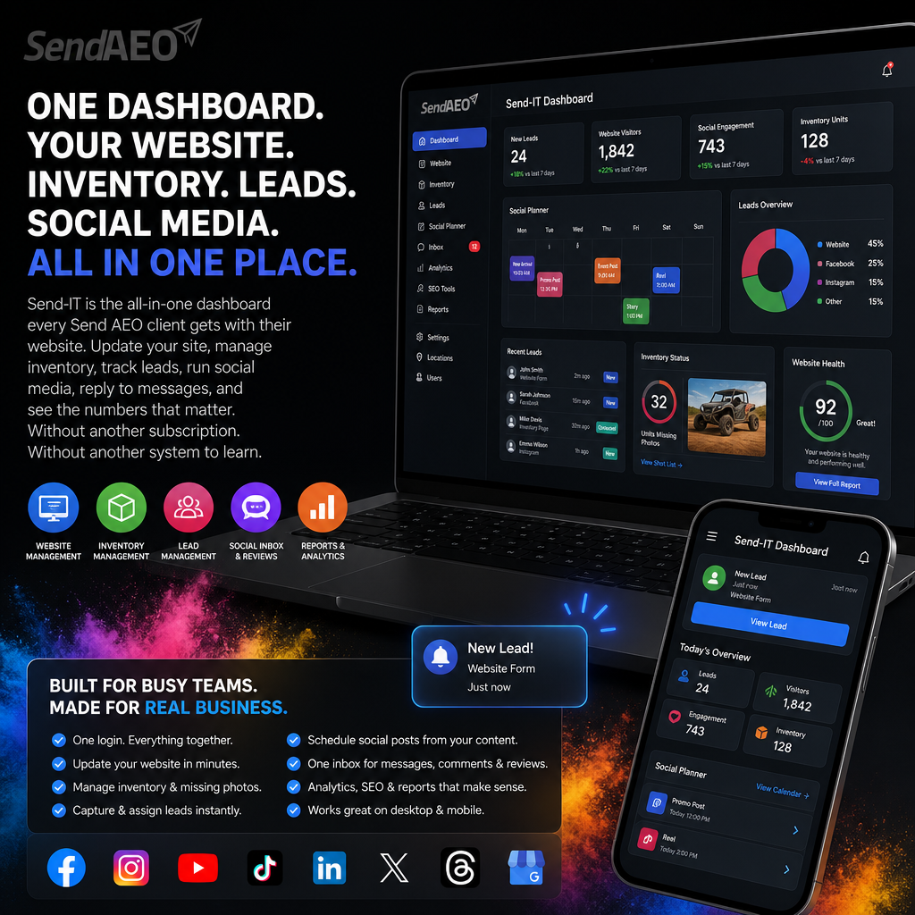 Send IT One Dashboard for Website Leads Inventory and Social Media