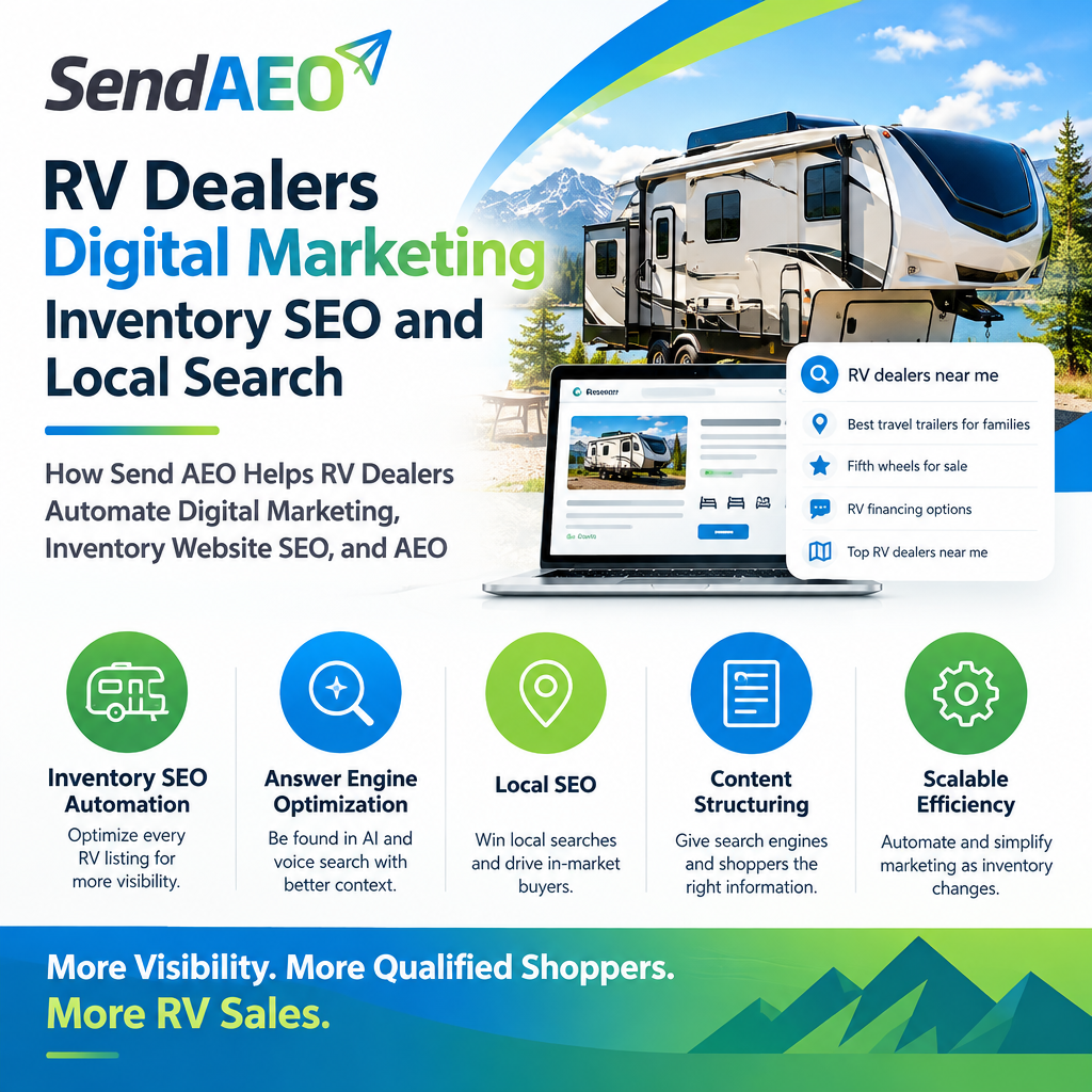 Send AEO for RV Dealers Digital Marketing Inventory SEO and Local Search